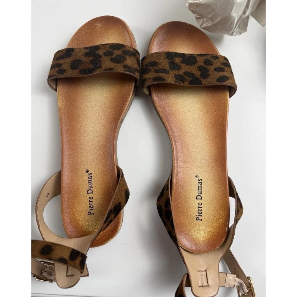 Pierre Dumas Leopard Print Faux Leather Ankle Strap Womens Boho Sandals Size 8 - Picture 4 of 12